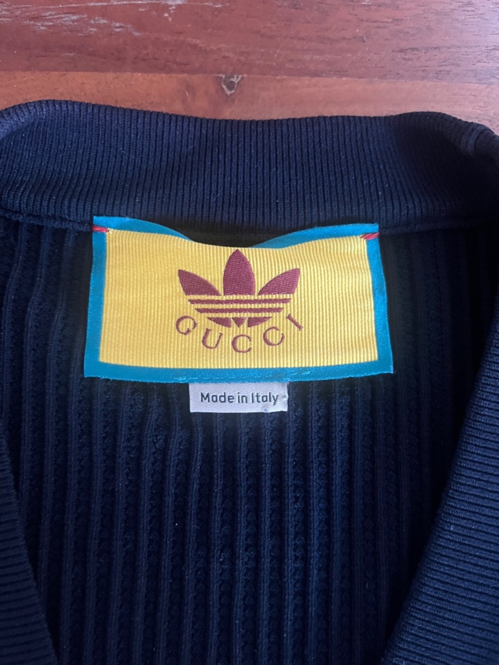 Gucci x Adidas Navy Cardigan with Red & Green Hem and White Shoulder Stripes - Picture 2 of 11